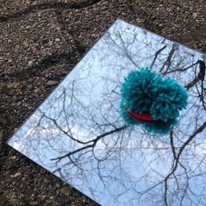 Blue handmade pompom earrings